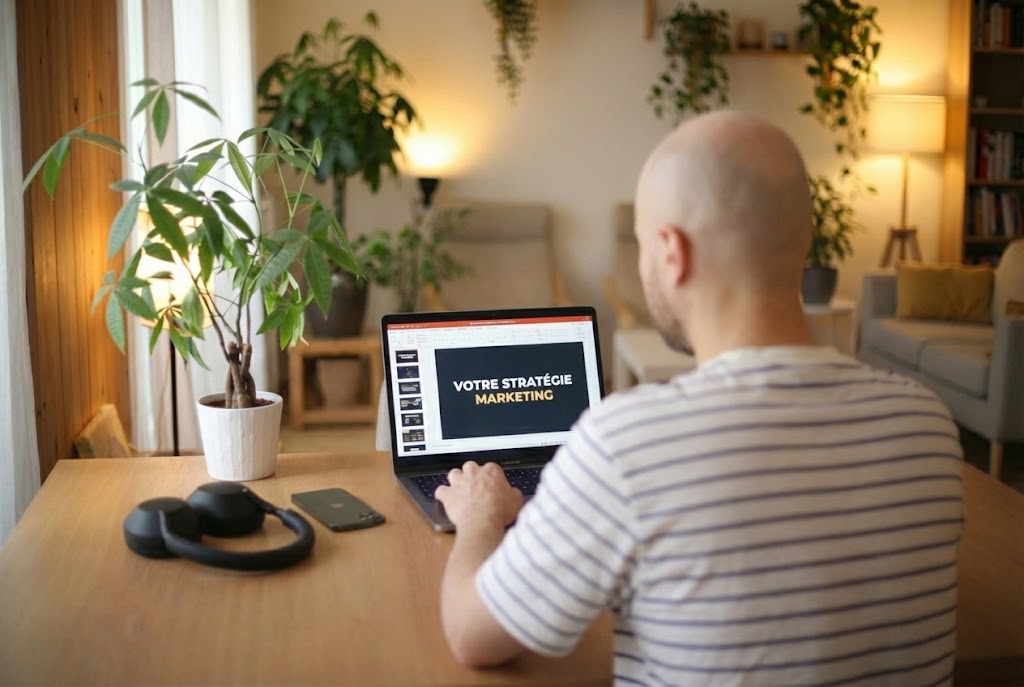consultant marketing elaborant une strategie digitale sur ordinateur